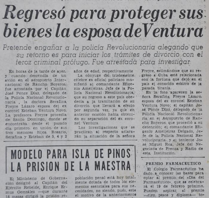 Artikel veröffentlicht in «Revolución» am 29. Januar 1959 